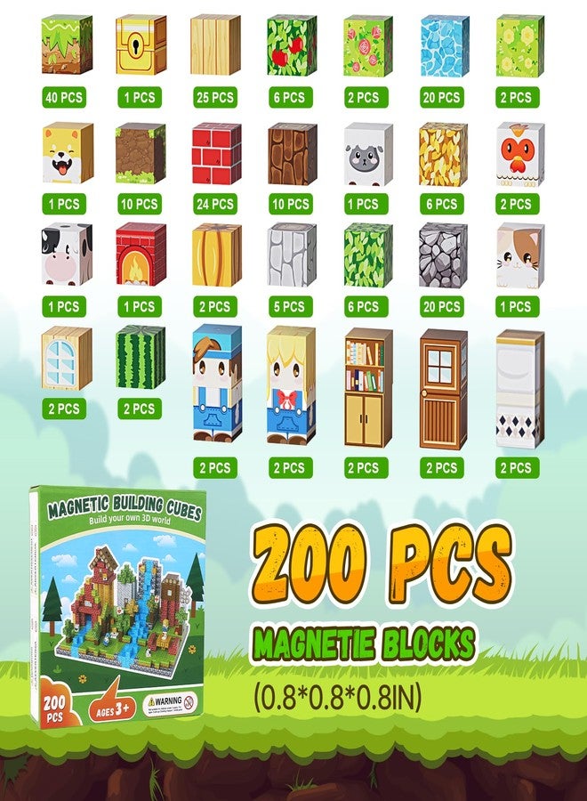 Fitrobust 200PCS Magnetic Building Blocks Set, Magnetic Tiles Kids Build Cubes STEM Game Toys, Build Forest World Set, Christmas Birthday Gifts for Boys & Girls Age 3 4 5 6 7 8 9 10, 0.8 in Size - Image 3